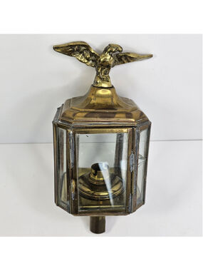 Brass Carriage Lantern Eagle Top Glass Panel Candle Oil Lamp Decor As Is
